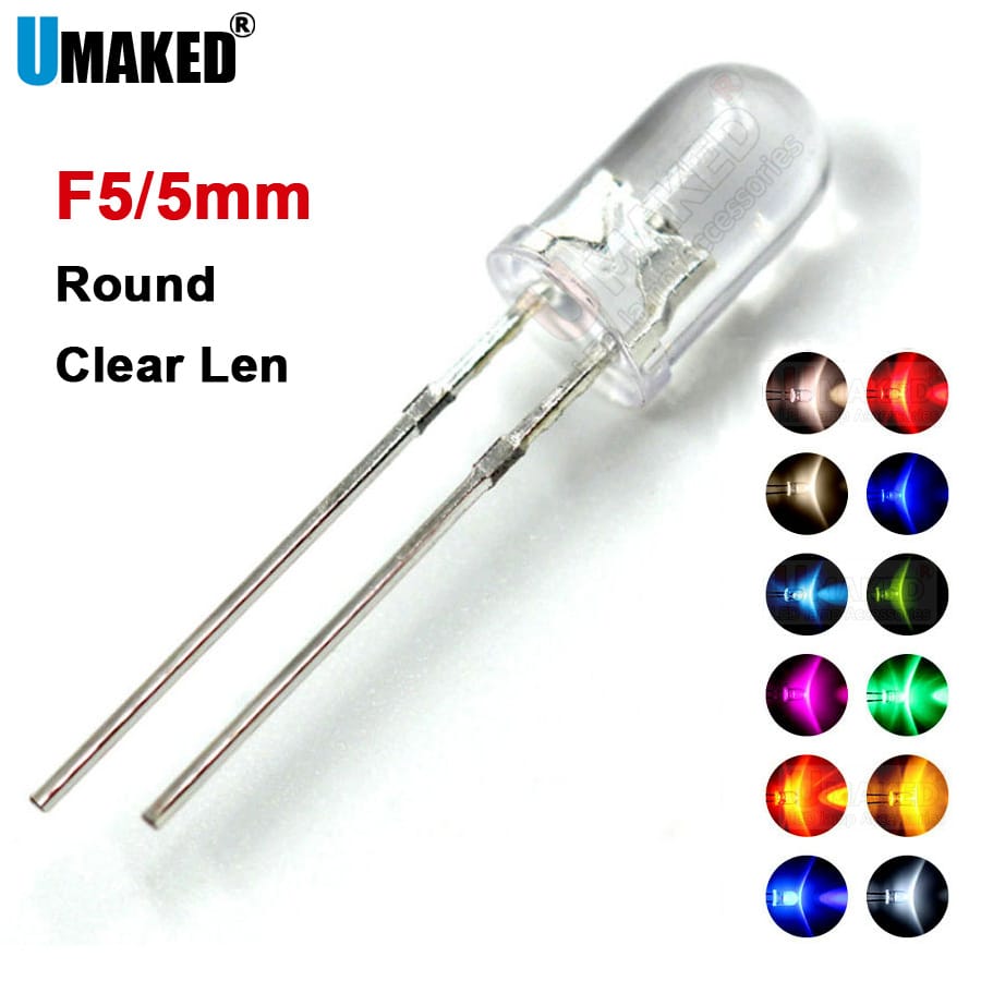 1000PCS 5mm Clear LED round lamps diodes chip 3.2-3.4v 20mA light beads F5 led Emitting diodes WW/W/R/G/B/Y Lighting DIY lamp