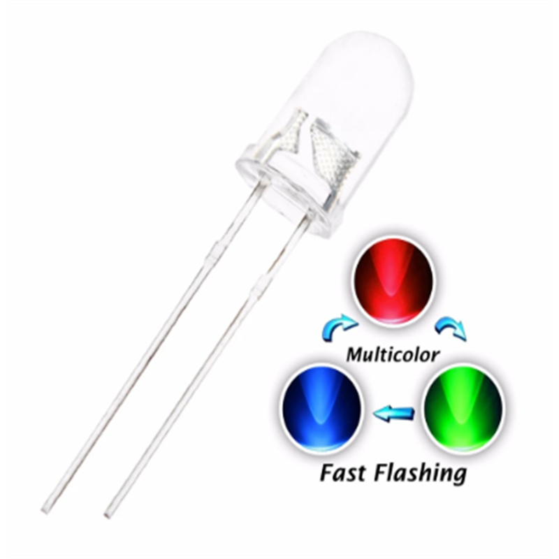 100pcs 5mm Rgb Fast Flashing Led Red Green Blue 3 Colors Changing Multicolor Flicker Water Clear Round Head Lamps Light Beads 1
