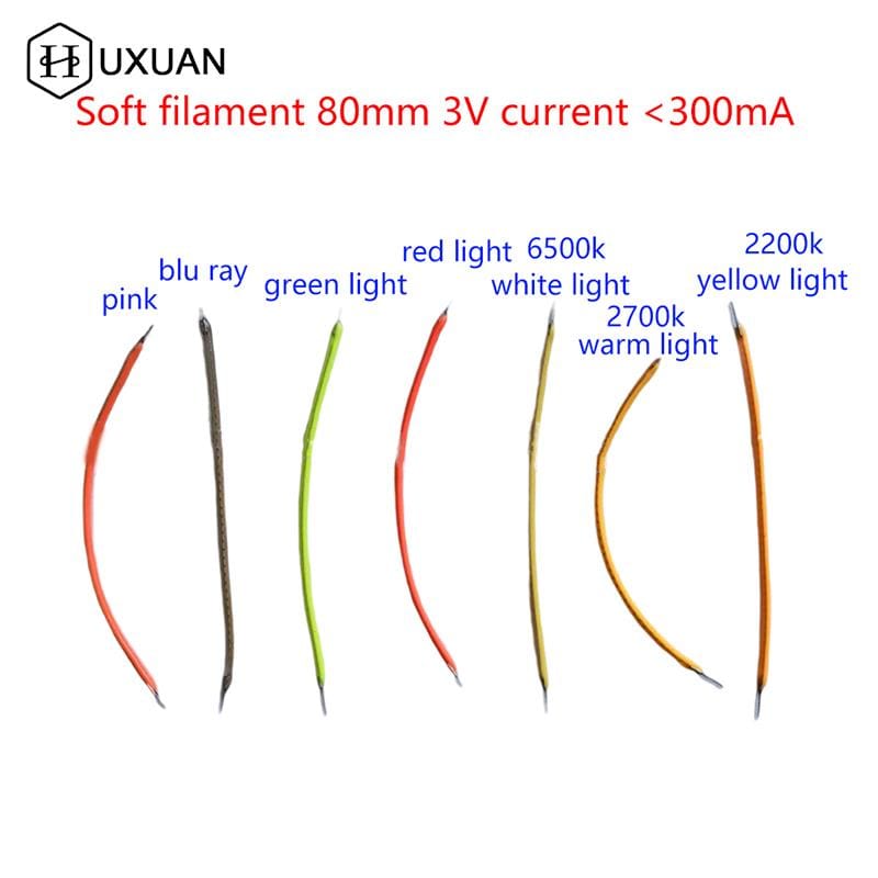 5pcs FPC 80mm Soft LED Flexible Filament 3V Retro Bulb Filament Lamp Bulb Light Source Accessories LED Lamp Beads Accessories