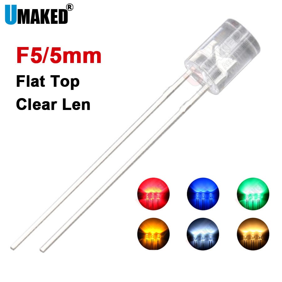 1000pcs 5mm Clear LED flat top lamps diodes chip  20mA light beads F5 led Emitting diodes WW/W/R/G/B/Y Lighting DIY lamp