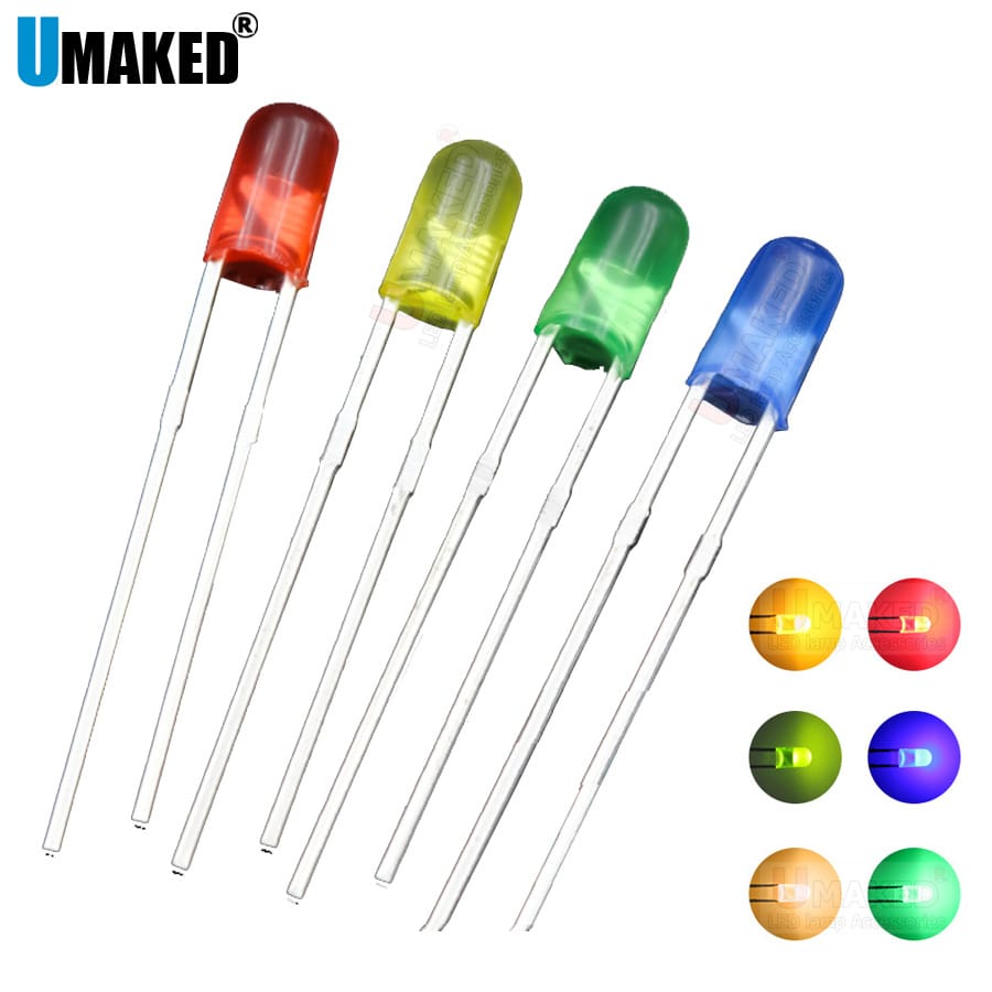 1000pcs 3mm Color Len 19mm leg LED Round lamps diodes chip light beads F3 led Emitting diodes WW/W/R/G/B/Y Lighting DIY lamp