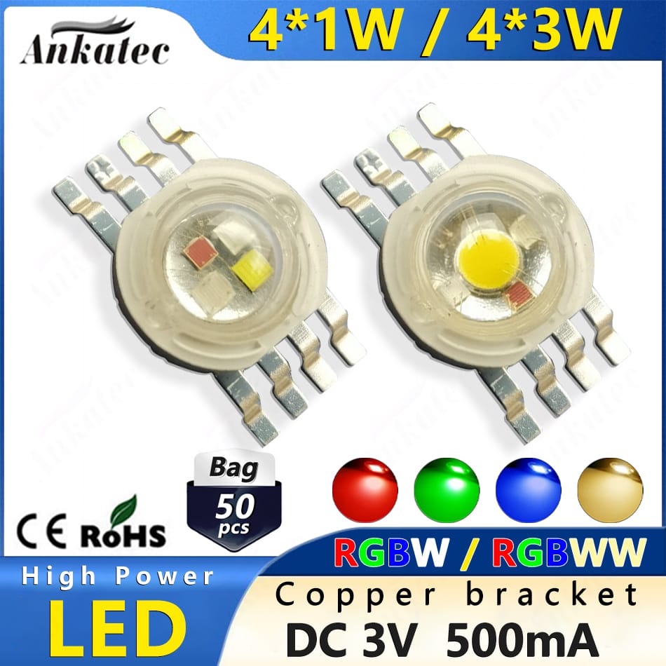 50 Pcs High Power LED Chip RGBW RGBWW 8 pins 4W 12W for Each Color 1 3 Watt Super Bright COB Light Emitter Diode DIY Lamp Beads