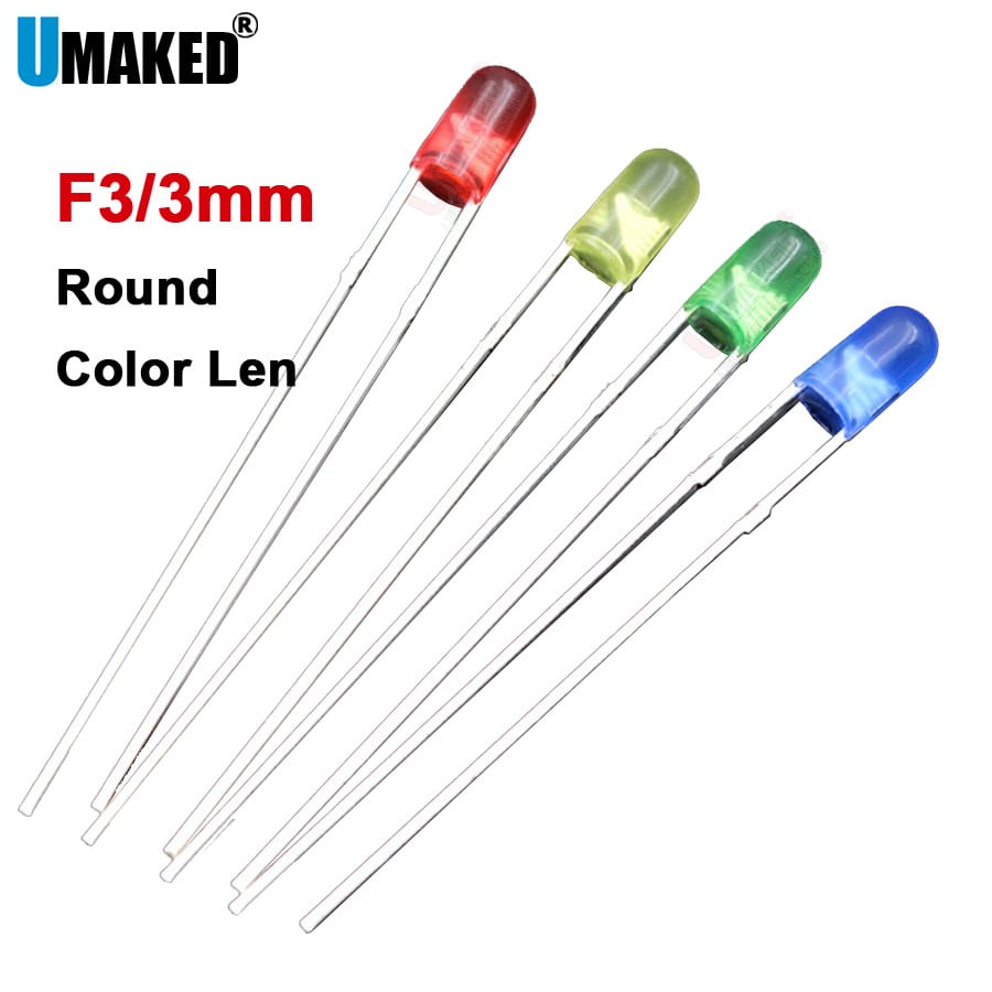 1000pcs 3mm Color Len 28mm leg LED Round lamps diodes chip light beads F3 led Emitting diodes WW/W/R/G/B/Y Lighting DIY lamp