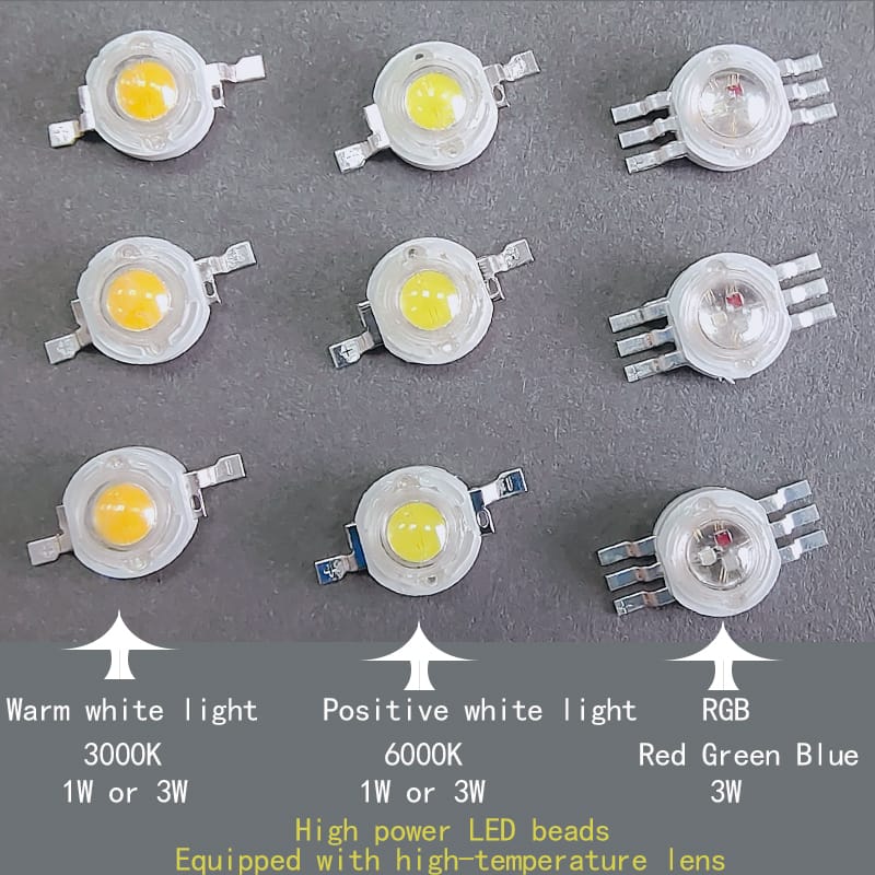100PCS High power LED beads, white light, three color RGB, power: 1W/3W, voltage: 3.0-3.2V, current: 350mA/700mA, high brightnes