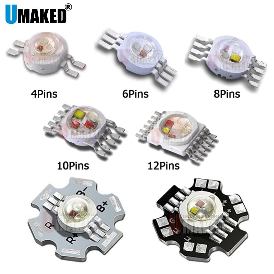4/6/8/10/12Pin High Power LED Bead led lighting source, RGB red green blue led chip for stage light, Free shipping