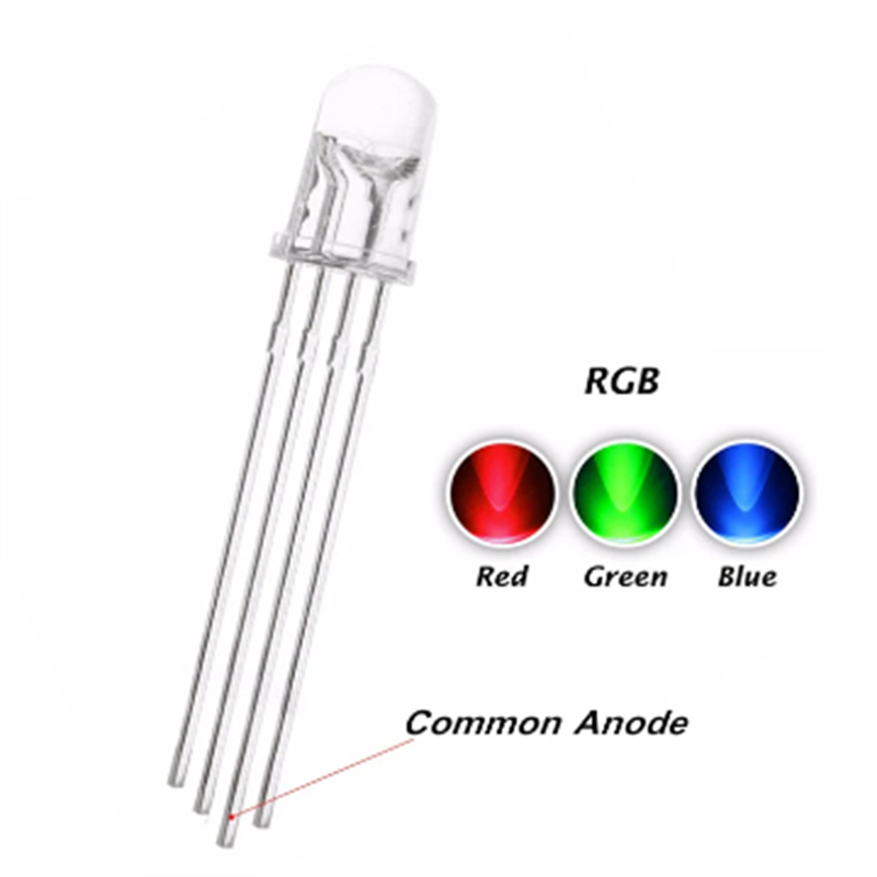 50pcs 5mm Rgb Tricolor Led Common Anode Dip-4 Water Clear 4 Pins Controlable Led Lamp Light Beads
