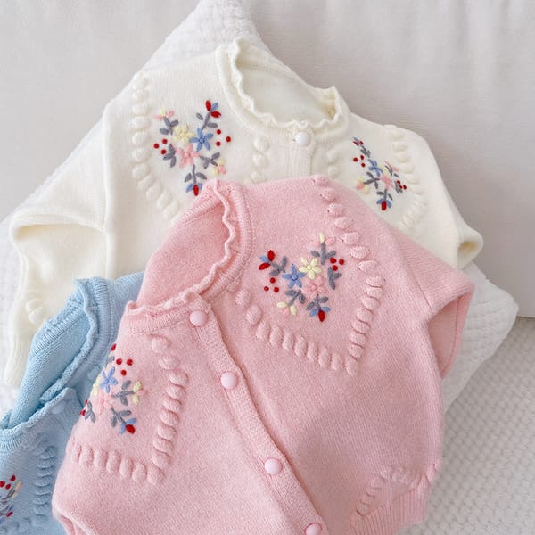 Baby Girl Clothes Sweater Embroidery Flower Girls Cardigan Autumn Kids Sweater Jacket QZ273