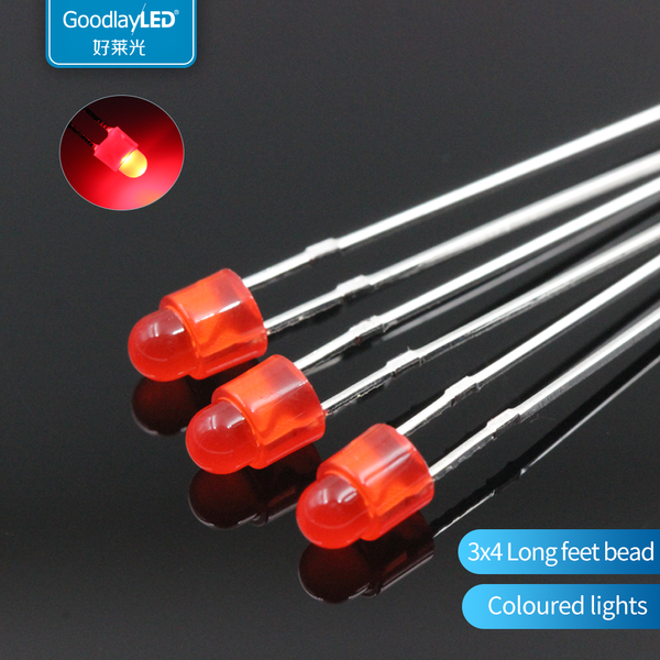 1000pcs 3x4mm Round head with long footlights bead  Led light-emitting diodes,