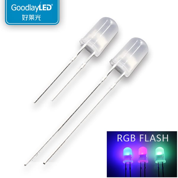 1000pcs 5mmRound fogge RGB seven color fast flash or slow flash bright short/long feet light bead DIP LED Flashing