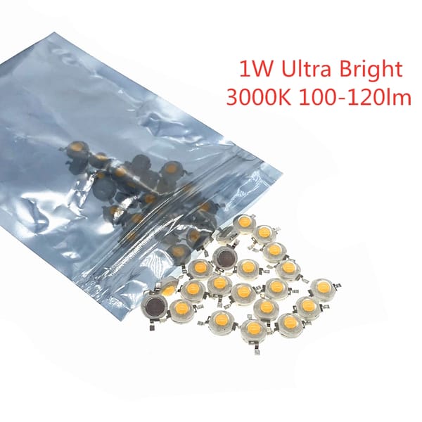 20pcs High Power LED Diodes 1W White Ultra Bright 3000K 100-120lm Brightness 1Watt LED Diodo  Diod Warm White Beads Light Beads