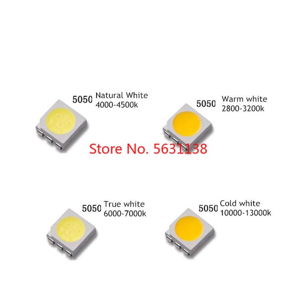 100PC 5050 SMD LED super bright PURE WHITE/WARM/COLD /NATURAL 0.2W 60mA 22-24lm/13-15lm 30mA cree COB chip power led Light Beads