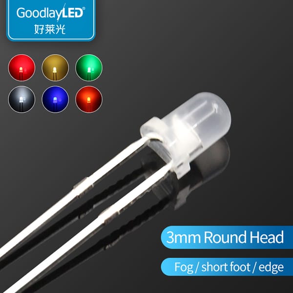 1000pcs 3MM Round Edge Fog Short Feet Red Blue Green Yellow Warm White LED Light Emitting Diode