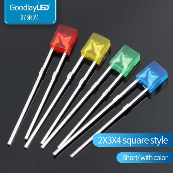 1000PCS 2x3x4 square short leg red green and blue LED direct light beads with color light-emitting diode