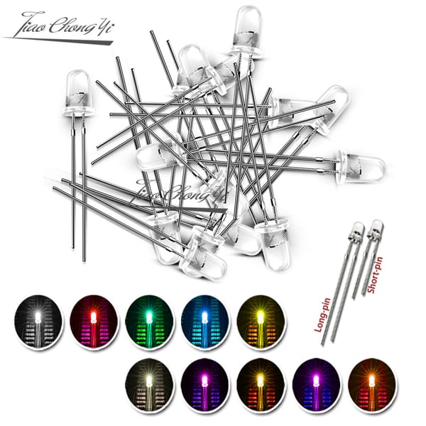 100pcs DIP LED 5mm Diode light DIY White Yellow Red Blue Green Round Water Clear 3mm Light Emitting Diodes Lamp F5 Beads