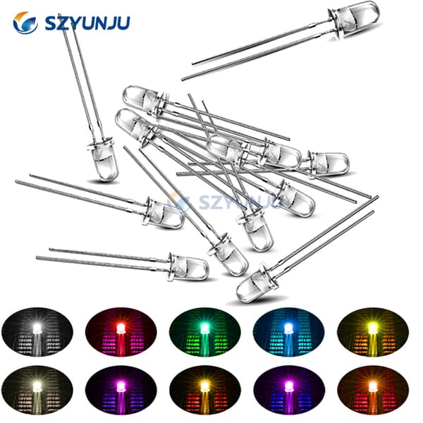 1000pcs 2pin DIP  LED 5mm Diode light DIY White Yellow Red Blue Green Round Water Clear 3mm Light Emitting Diodes Lamp F5 Beads