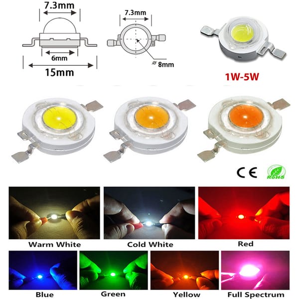 100PCS 1W 3W LED COB Lamp Chip White Red Blue Yellow Pink UV RGB Mini LED Bulb Diode Beads For DIY LED Floodlight Spotlight
