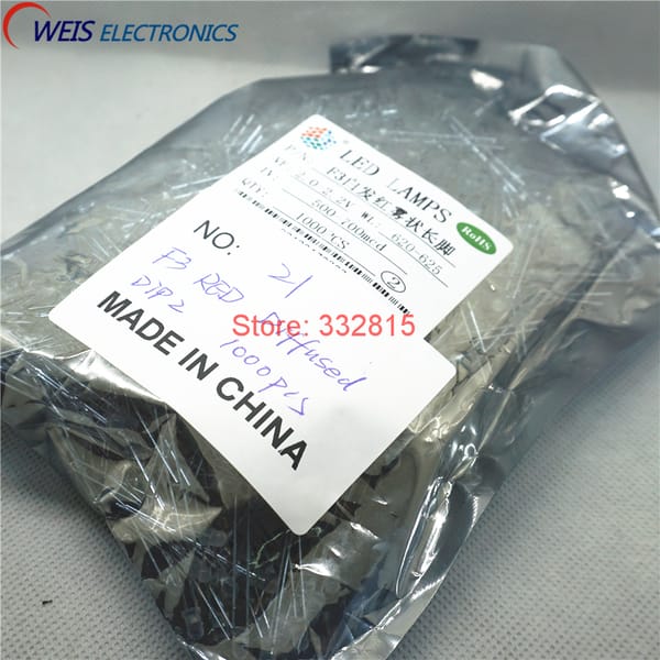 1000PCS F3 RED DIFFUSED DIP-2  3MM LED 2.0-2.2V 620-625NM 500-700MCD Light Beads