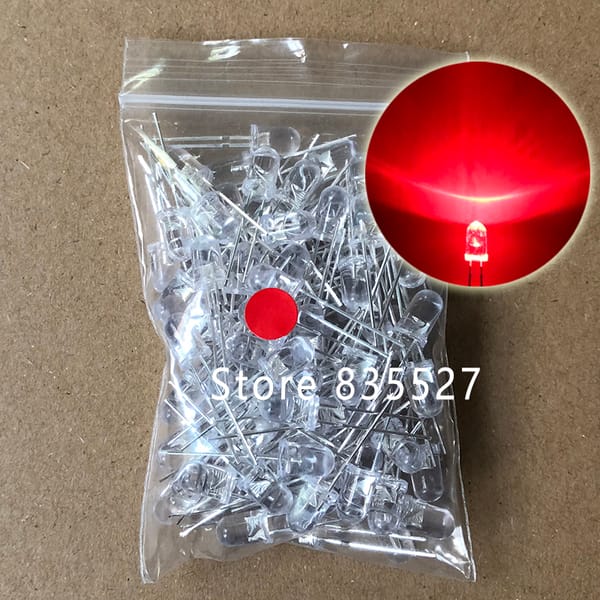 100pcs / LOT  F5 5MM Round LED Water and Clear Red Super Bright LED light emitting diode Kit DIP Lamp beads