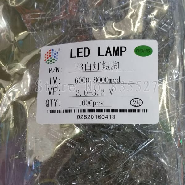 1000pcs / lot  white 3mm round LED lamp beads white super bright LED Light-emitting diodes (high quality leds)