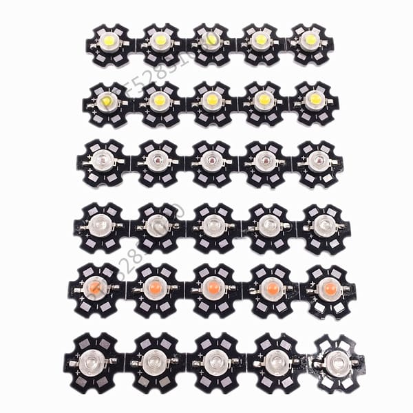 1W 3W Warm Neutral Cool Cold White 6000k Green 530nm Royal Blue 445nm Red 620nm 660nm Full Spectrum LED Bead Light +20mm Star