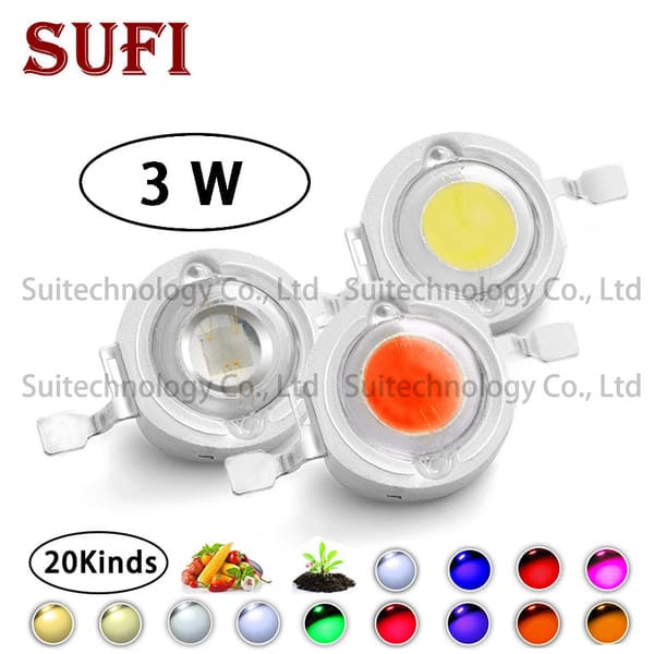 High Power 3W LED Chip Warm Natural Cool White Red Blue Yellow Full Spectrum Light Beads For Grow Light Spotlight Bulb Downlight