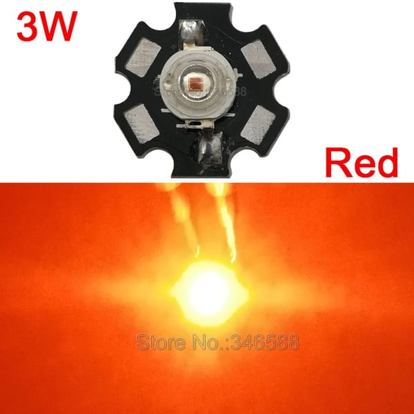 10PCS 3W Red High Power LED Lighting Emitter Bead Diode DC2.3-2.8V 700mA 60-70LM 610-630NM Epileds 45mil Chip on 20mm Star PCB
