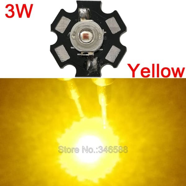 10PCS 3W Yellow High Power LED Lighting Emitter Diode Bead DC2.3-2.8V 700mA 50-60LM 585-595NM with 20mm Star Platine Heatsink