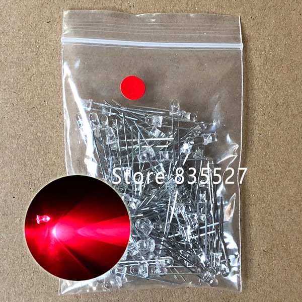 100PCS/LOT F3 3MM Round Transparent Shell Red LED Light-emitting Diodes Water Clear For DIY Light  lamp beads DIP