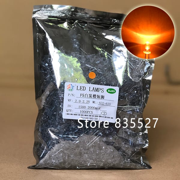 1000pcs / LOT F5 5MM Round LED Water and Clear Orange Super Bright LED light emitting diode Kit DIP Lamp beads