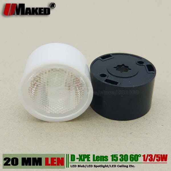 UMAKED 20MM XPE LED Lens 3W 5W 10W  XPL XTE light len Angle 15 30 60 PMMA Bead face with Bracket holder For led torch flashlight