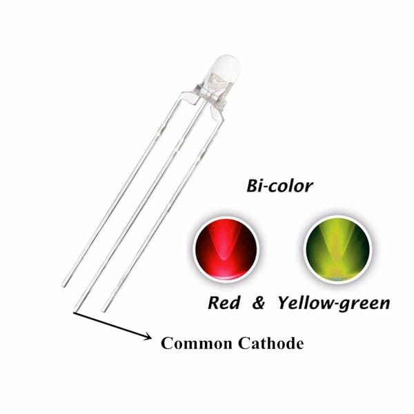 100PCS, 3MM Red + Yellow Green, BICOLOR LED, Common Cathode, WATER CLEAR,  Light Beads Lamps