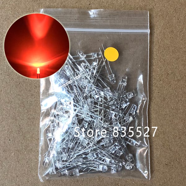 100PCS/LOT F3 3MM Round Transparent Shell Orange LED Light-emitting Diodes Water Clear For DIY Light  lamp beads DIP