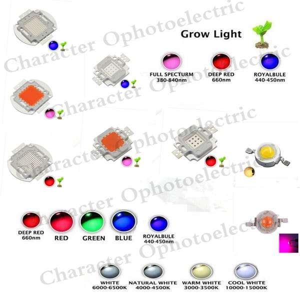 High Power LED Chip 1W 3W 5W 10W 20W 30W 50W 100W SMD COB Light Bead Warm Cold White Red Green Blue RGB Full Spectrum Grow Light