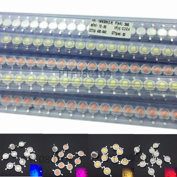 10pcs High Power LED Chip 1W COB Natural Cool Warm White Red Blue Green Yellow Full Spectrum Grow Light For 1 Watt Light Beads