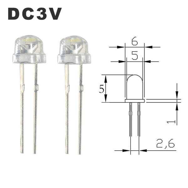 100pcs/Lot High Brightness Straw Hat LED Light-emitting Diode Light Bead 5mm DC3V Emitting Diode (LEDs) Connector Head And Cable