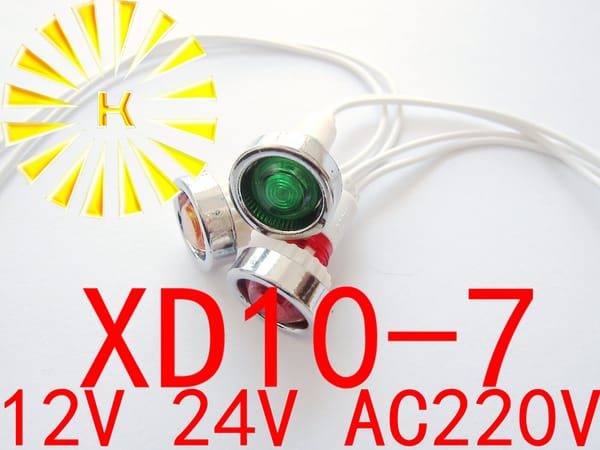 XD10-7 With 20CM Wire Signal Lamp Red Green Yellow 12V 24V AC220V 10mm Plastic Indicator Light Power LED Light Beads x 100PCS