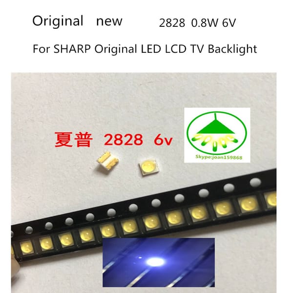For  Original LED LCD TV Backlight Application LED 2828 Light Beads Cool white High Power 0.8W 6V