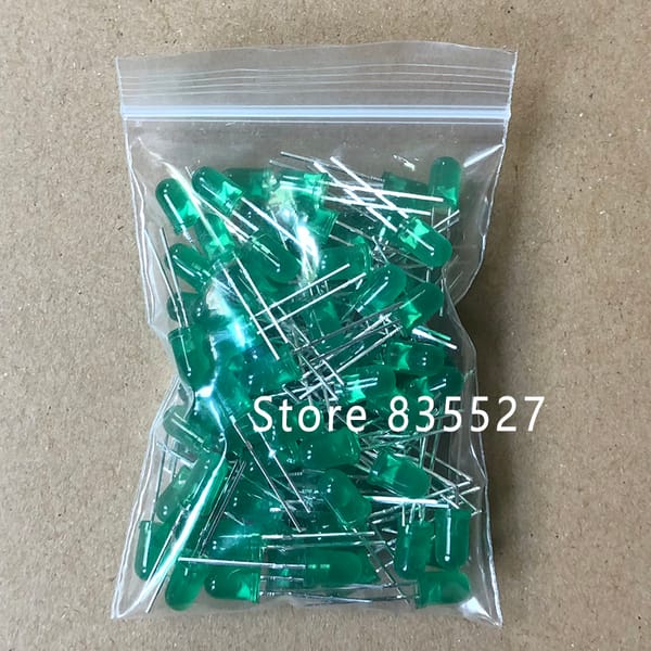 100pcs/lot F5 5MM Round LED in the color DIP Green Turn Emerald Green LED light emitting diode For DIY Lights lamp beads