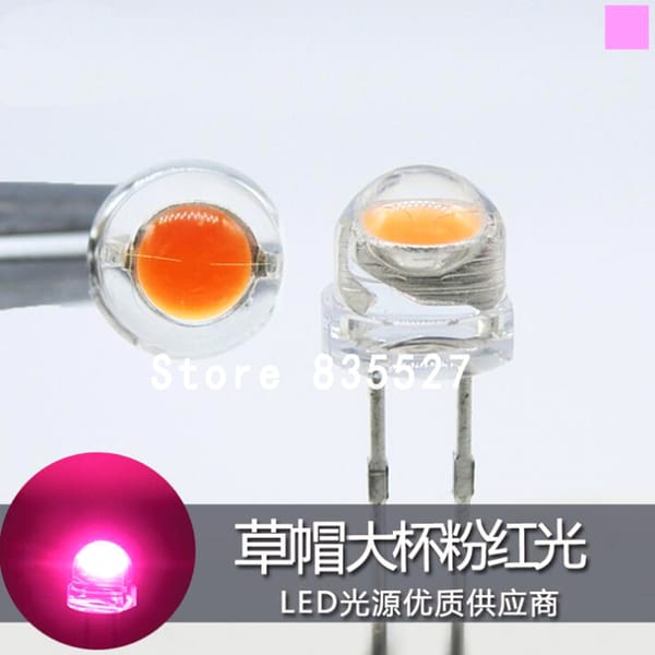 100pcs/lot 5mm Pink LED straw hat F5 big large chip super bright LED light emitting diode lamp beads for DIY lights