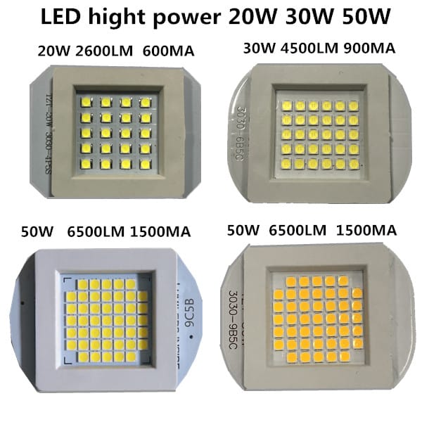 20PCS LED full Watts 20W 600MA 30W 900MA 50W 1500MA 3030 2835 LED Chip White Warm White High Power Beads Light For Street Light