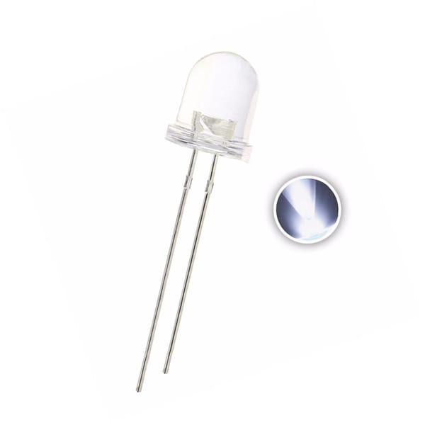 50PCS 8MM White LED Water Clear DIP-2 Lamp 3V 20mA 2PINS Ultra Bright Light Beads FREE SHIPPING