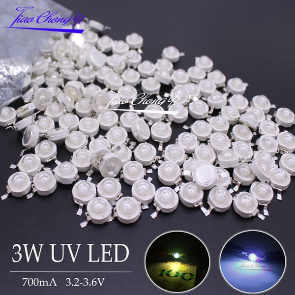 10pcs-100pcs 3W UV High Power LED Light Beads Ultra Violet Purple LED Chip 360nm 365nm 370nm 380nm 390nm 395nm 400nm 405nm 430nm