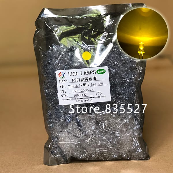 1000pcs / LOT F5 5MM Round LED Water and Clear Yellow Super Bright LED light emitting diode Kit DIP Lamp beads