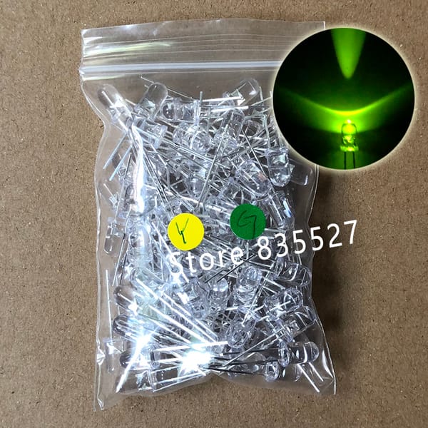 100pcs / LOT  F5 5MM Round LED Water and Clear Ordinary Green Super Bright LED light emitting diode Kit DIP Lamp beads