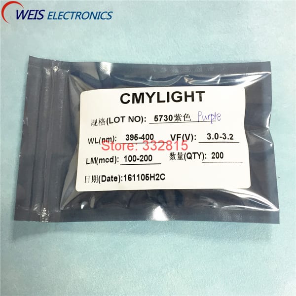 50PCS 5730 PURPLE LED UV LEDs SMD 395-400nm 3.0-3.2v 100-200mcd violet super bright light beads RoHs Free shipping