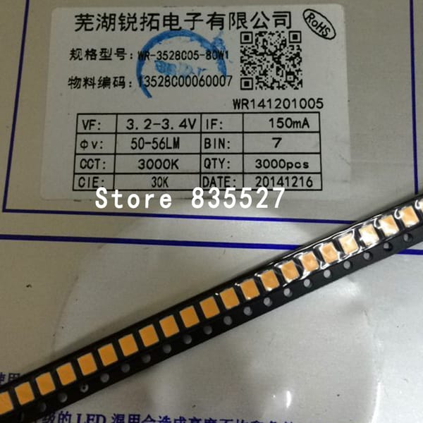 100pcs/lot  DUHUI 55-56LM LED lamp beads nature white / warm white / cool white SMD 2835 0.5W Super bright light emitting diode