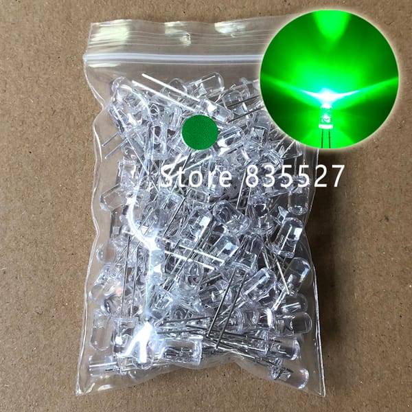 100pcs / LOT  F5 5MM Round LED Water and Clear Emerald Green Super Bright LED light emitting diode Kit DIP Lamp beads