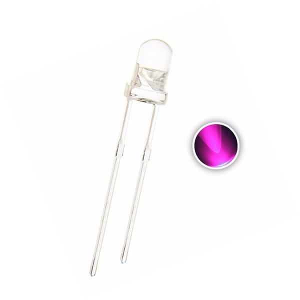 100PCS, 3MM Pink LED, Water Clear, Round Head, Ultra Bright, 3V 20mA, Light Beads