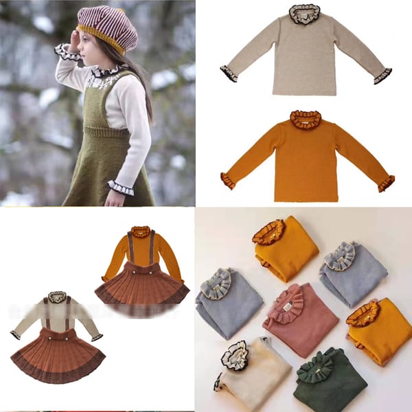 Kids Sweaters 2020 Autumn Kal Brand Girls Princess Solid Color Kint Lace Collar Pullover Baby Child Fashion Tops Clothes Spring