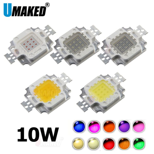 High Power LED Chip 10W Warm Cold White Red Green Blue Yellow Full spectrum 10000K 20000K led Light integrated Beads DIY lamp